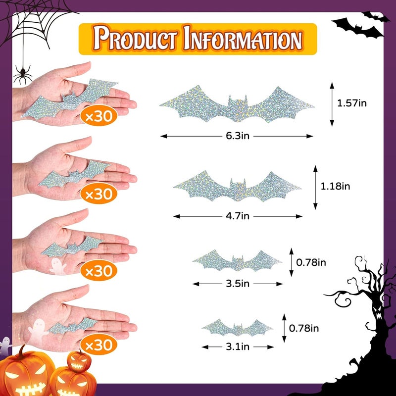 DELEMI 120 Pcs 3D Bat Wall Decor,Halloween Decoration Waterproof Spooky Stickers for Room Decals Party Supplies Home Decoration (Silver Bat) - Image 2